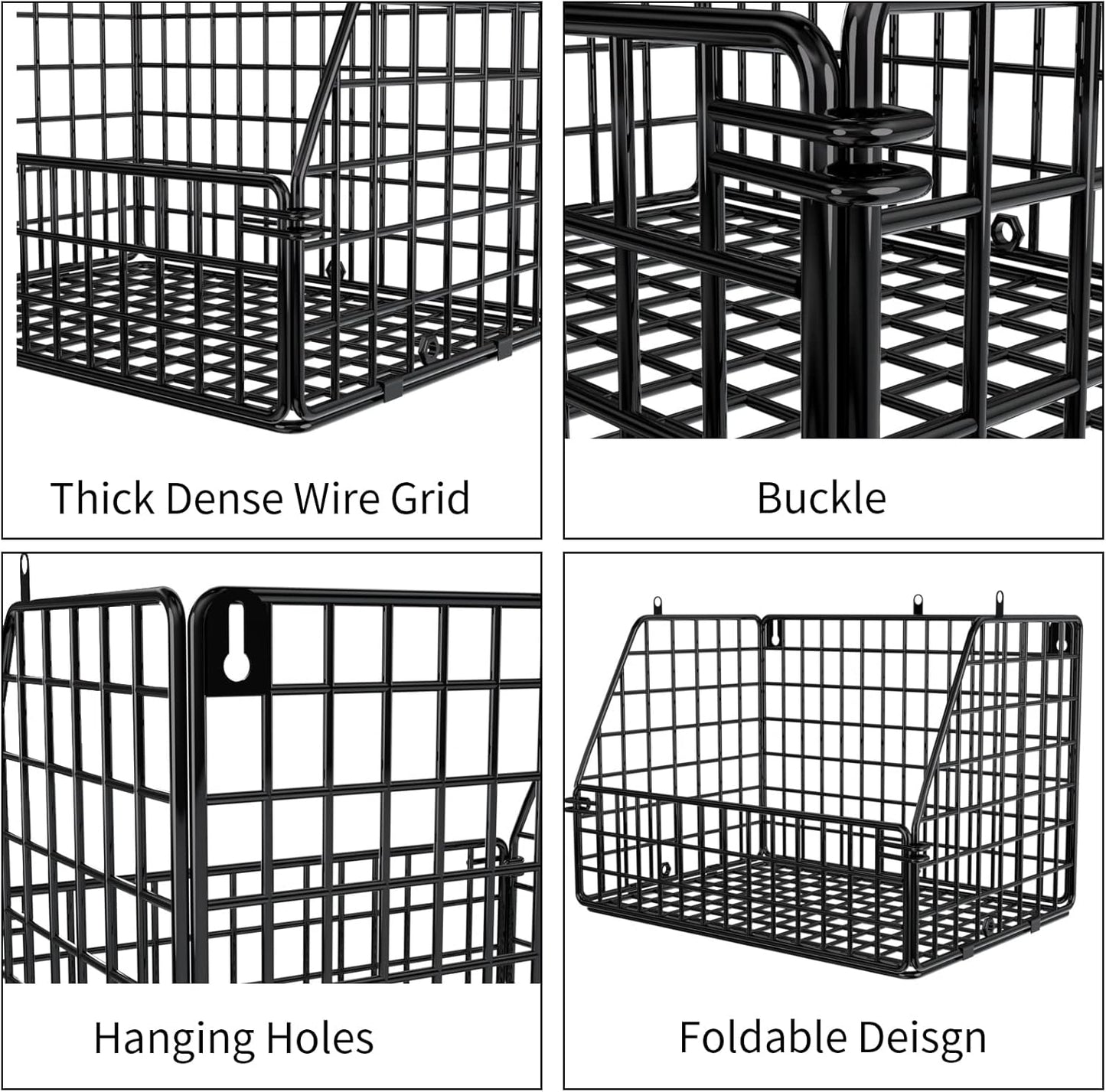 Stackable Wire Storage Baskets for Kitchen Closet Pantry, Hanging Closet Organizers Storage Shelves Organization, Wall Mount Metal Basket Bins, Clothing Vegetable & Fruit Organizer 3 pcs