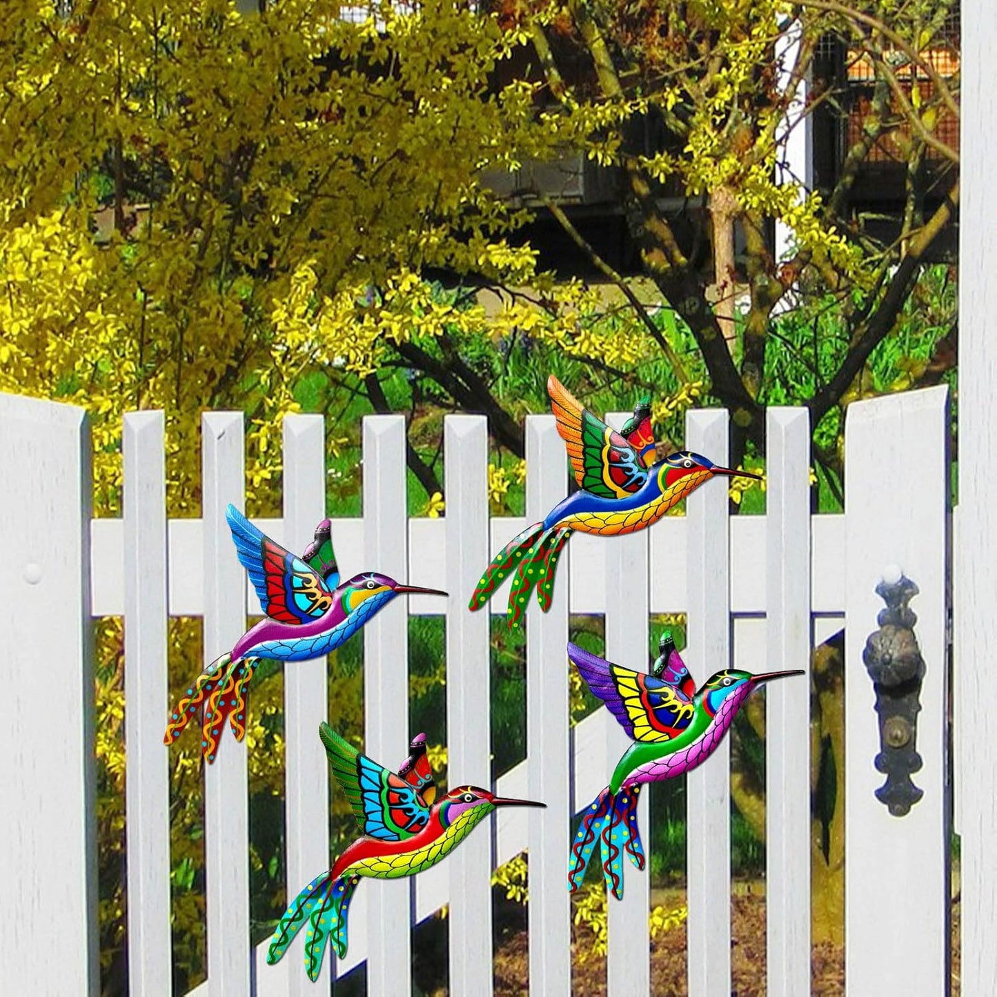 ZYP Metal Outdoor Wall Art Decor,3D Colorful Garden Birds Sculpture Outdoor Iron Hanging Decor Ornaments, Metal Hand-Made Bird Wall Art Decorations for Fence Patio Balcony Living Room,Hummingbird