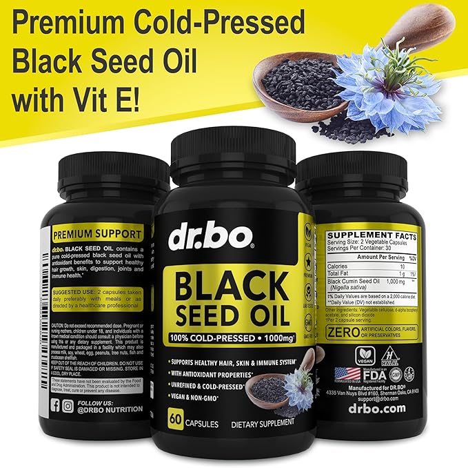 Black Seed Oil Capsules Vegan 500mg Each, 1000mg Per 2 Capsule 60 Softgels