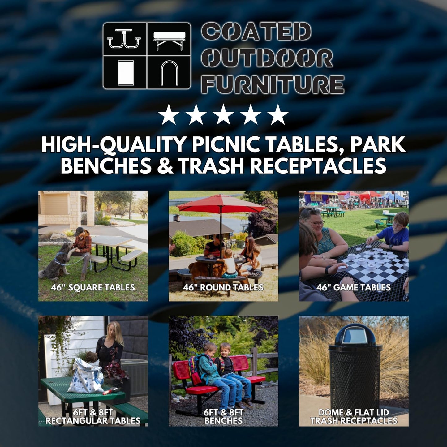 Heavy-Duty Portable Outdoor Kids Table with Umbrella Hole, Expanded Metal Kids Picnic Table, Commercial-Grade, Made in America (46 in, Round, Childrens, Textured Sandstone)