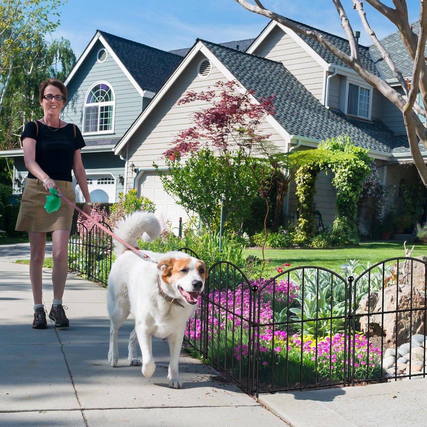 Decorative Garden Fence 17in (H) x20ft (L), Arched Rustproof Metal No Dig Fence for Dogs & Rabbit, Ornamental Animal Barrier for Flower Beds, Border Panels Fencing for Yard & Patio Outdoor Decor