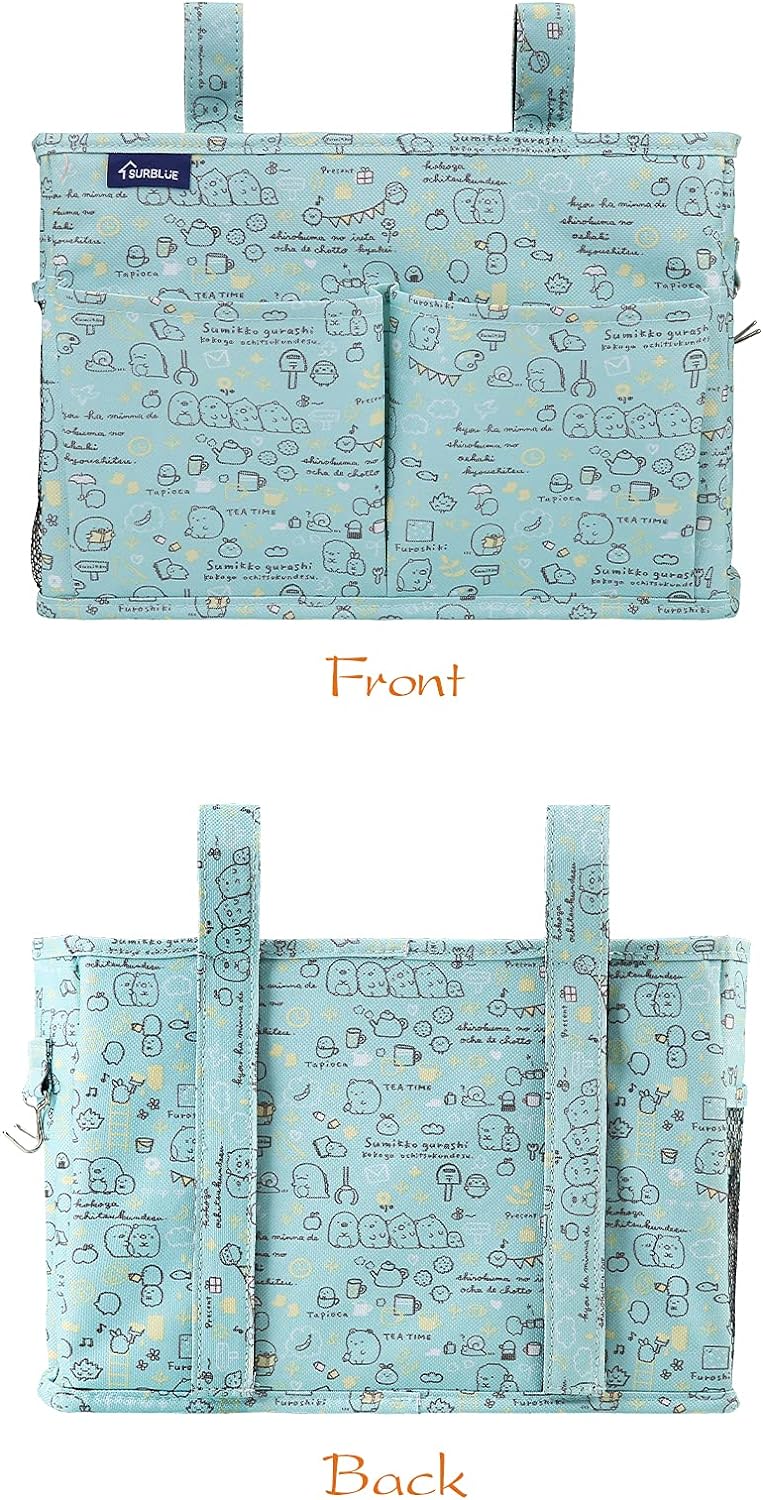 Surblue Bedside Caddy Hanging Bed Organizer Storage Bag Pocket for Bunk and Hospital Beds, College Dorm Rooms Baby Bed Rails,Camp Chiars,Wheelchair Side Bag,4 Pockets and 2 Hooks (Cartoon)