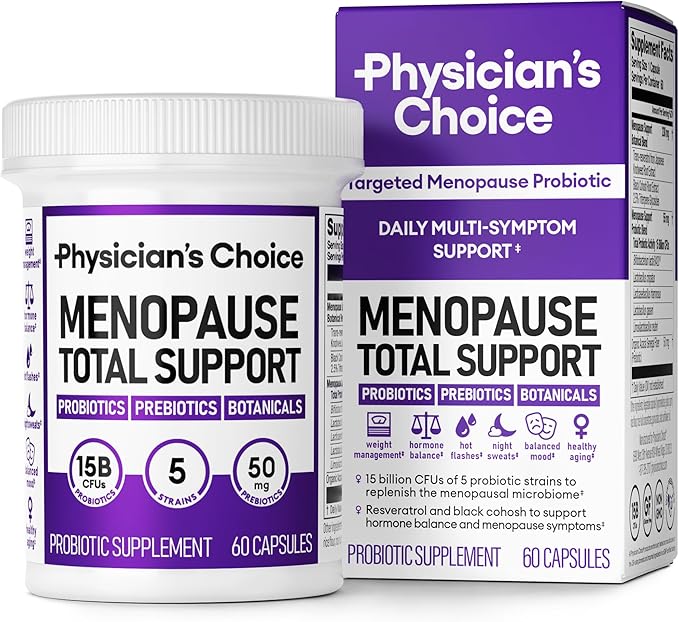 Physician's CHOICE Menopause Probiotic Supplement for Women - Supports Hormone Balance, Hot Flashes, Night Sweats, Weight Management, Bloating & Gut Health - with Black Cohosh, Resveratrol+ - 60ct