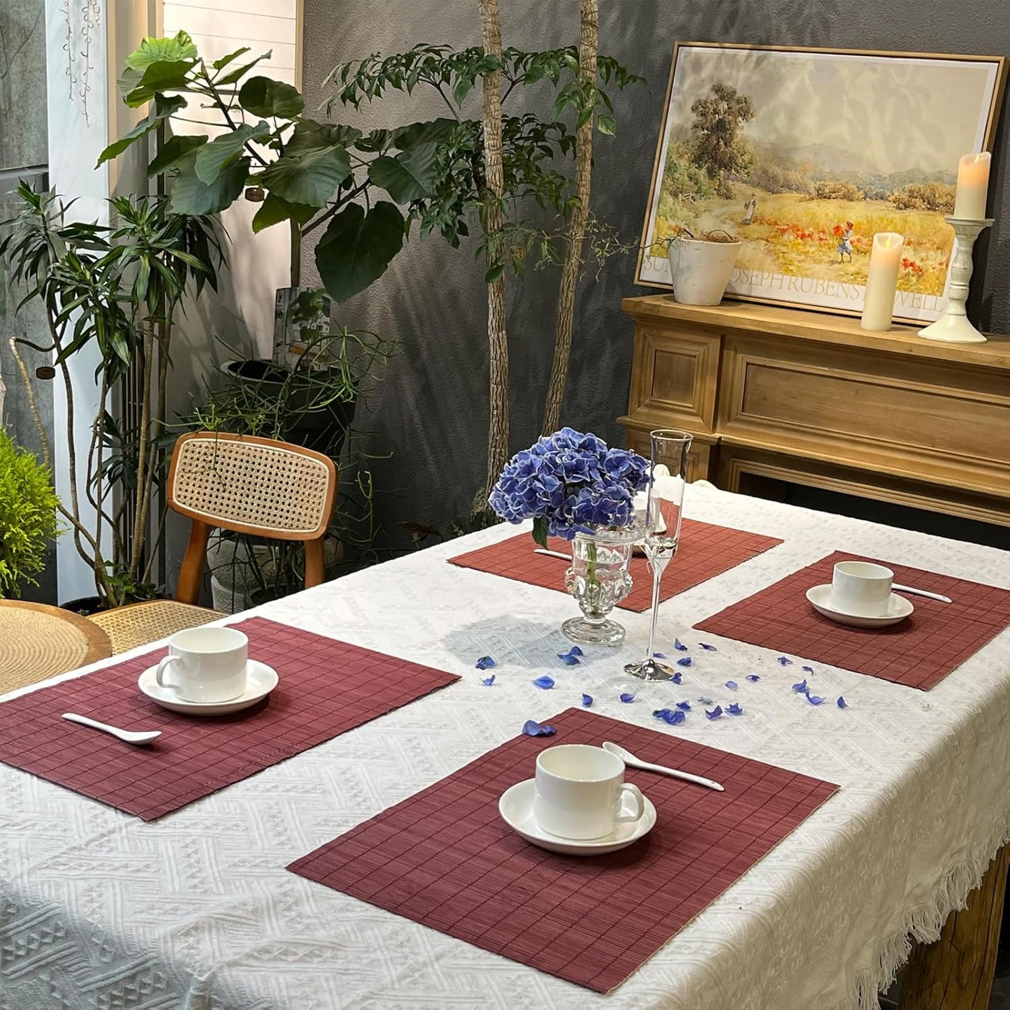 ANDSTAR Set of 24 Bamboo Placemats 17.7X11.8Inch Sushi Rolling Mat Japanese Style Bamboo Mat Natural Place Mats Washable Heat Resistant Table Mats for Dinner Dining Table Wedding Parties(Red)