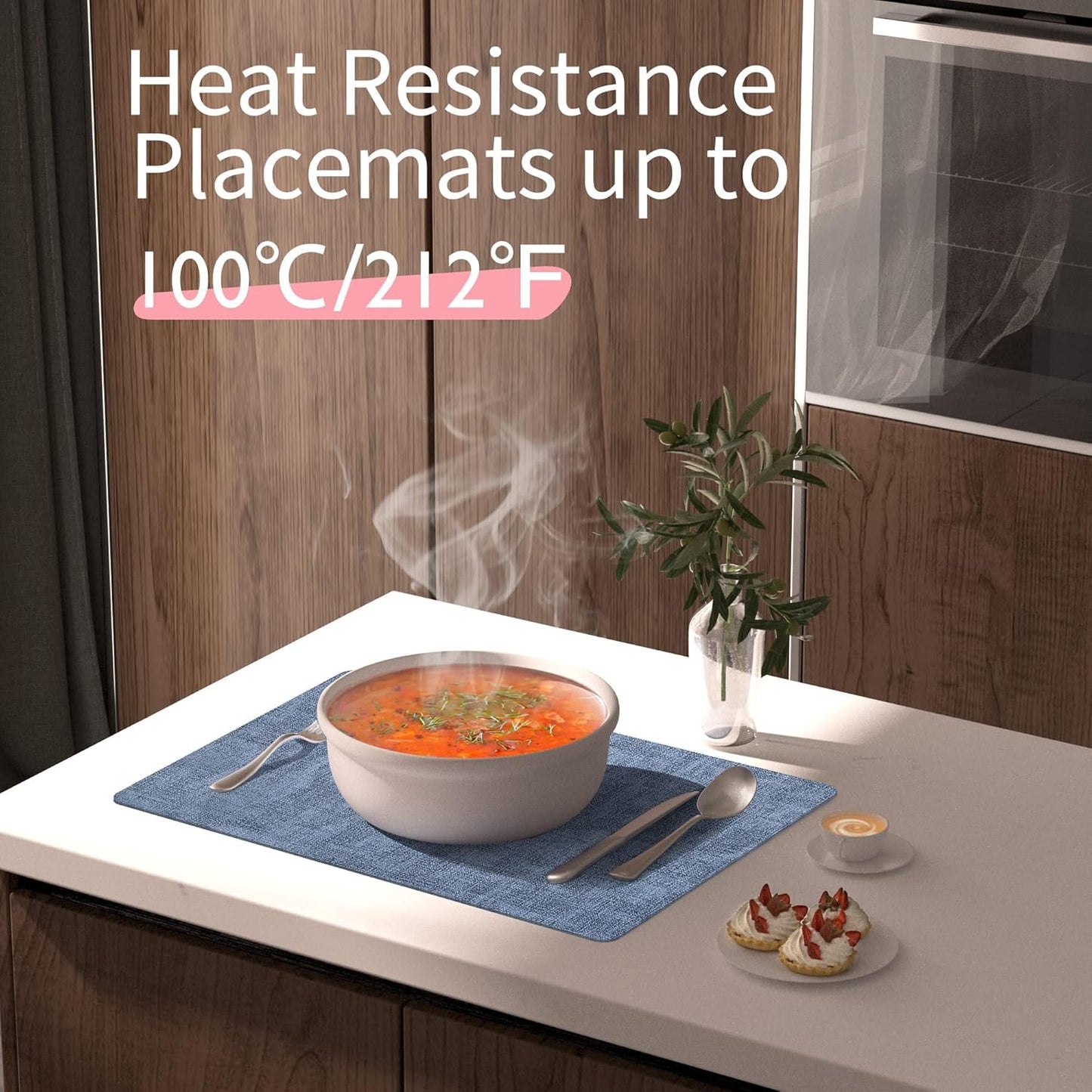 Maxpearl Set of 8 Faux Leather Table Placemats – Heat Resistant, Waterproof, Easy to Clean, Non-Slip Mats for Dining Table, Kitchen, Indoor & Outdoor, 17”x12”, Blue