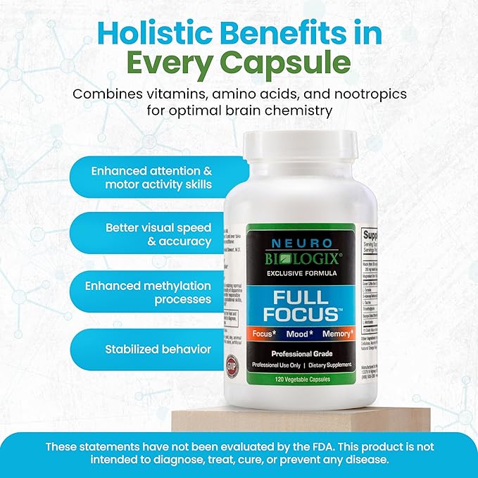 Full Focus™ 120 Capsules – Comprehensive Brain Supplement for Optimal Memory, Focus & Cognition – Brain Support Supplement to Promote Enhanced Mood, Relaxation, Dopamine Balance & More