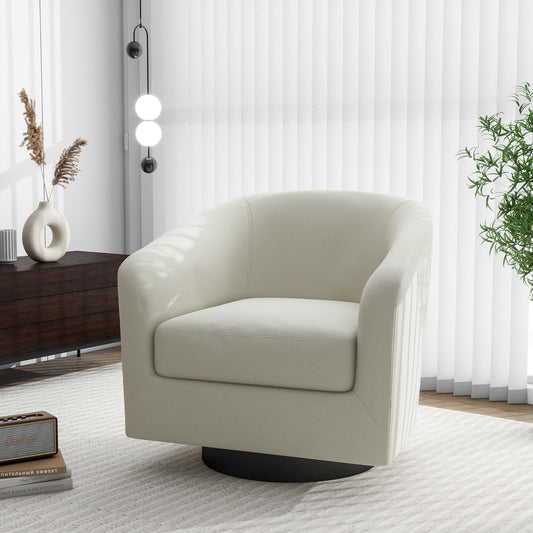 Swivel Barrel Accent Chair, Modern Round Linen Arm Chair for Living Room, Bedroom, Comfy Club Reading Chairs for Adults(Linen Fabric, Beige, Set of 1
