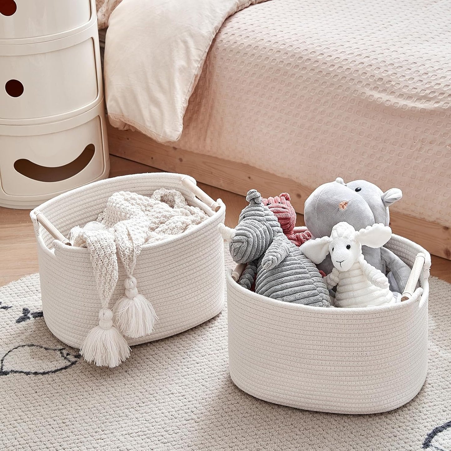 3 Pack Storage Basket for Cabinet and Toy Organization - 13"x9.8"x8.7" Baskets for Storage - Baby Toy Bin - Toy Storage Organizer - Ideal for Empty Gift Baskets to Fill-White
