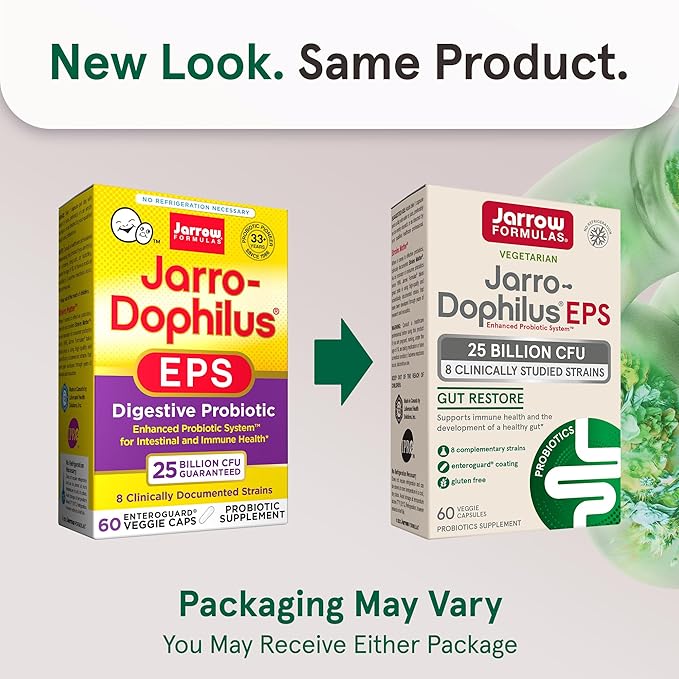 Jarrow Formulas Jarro-Dophilus EPS Gut Restore 25 Billion 8 Clinically-Studied 60 Veggie 60 Day 12 Packs