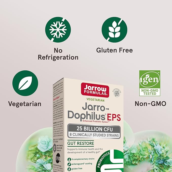 Jarrow Formulas Jarro-Dophilus EPS Gut Restore 25 Billion 8 Clinically-Studied 30 Veggie 30 Day