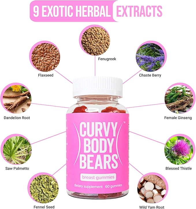 Chest Gummies for Women | Workout Support Gummies | Women’s Fitness Supplement | with Essential Herbs, Vitamins, Multivitamins, Fenugreek, and Ginseng | Berry Flavored | (60 Gummies)