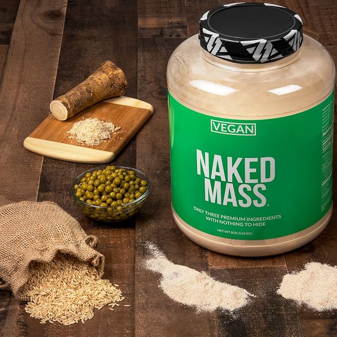 Naked Vegan Mass - Natural Vegan Weight Gainer Protein Powder - 8Lb Bulk, GMO Free, Gluten Free, Soy Free & Dairy Free. No Artificial Ingredients - 1,230 Calories - 11 Servings