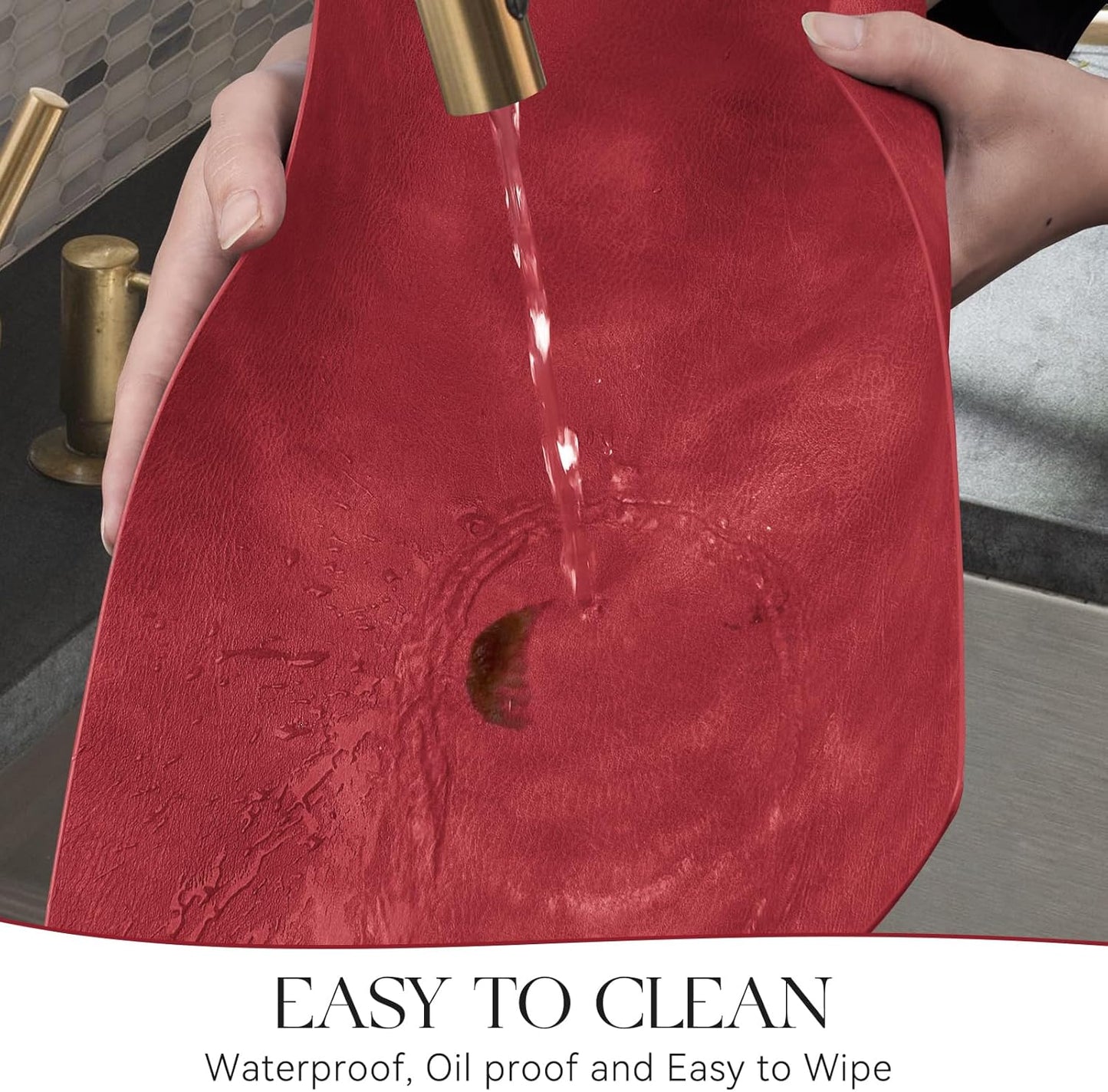 MOSAYT Vinyl Placemats Set of 6-12 X 17 Inch - Faux Leather 100% Waterproof Oil-Proof Wipeable PU Place Mats, Heat Resistant Reversible Table Mats for Kitchen, Dining, Outdoor (Red)