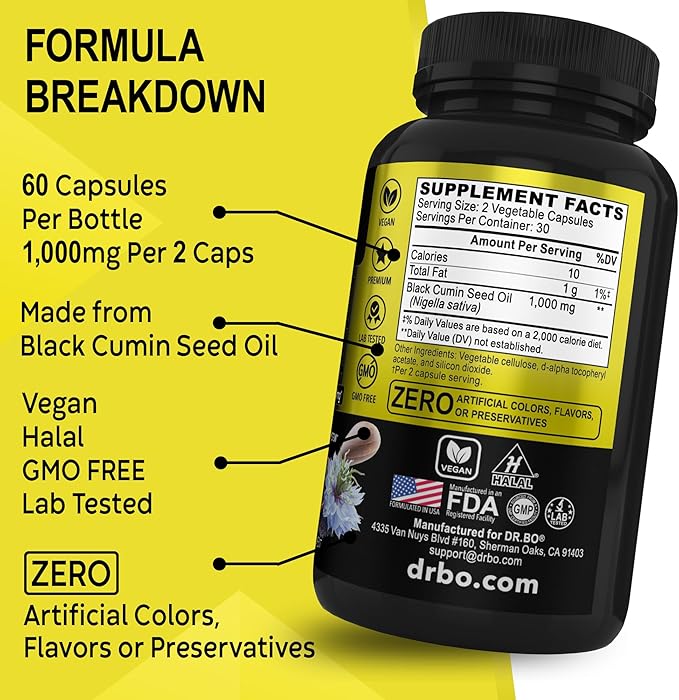 Black Seed Oil Capsules Vegan 500mg Each, 1000mg Per 2 Capsule 60 Softgels