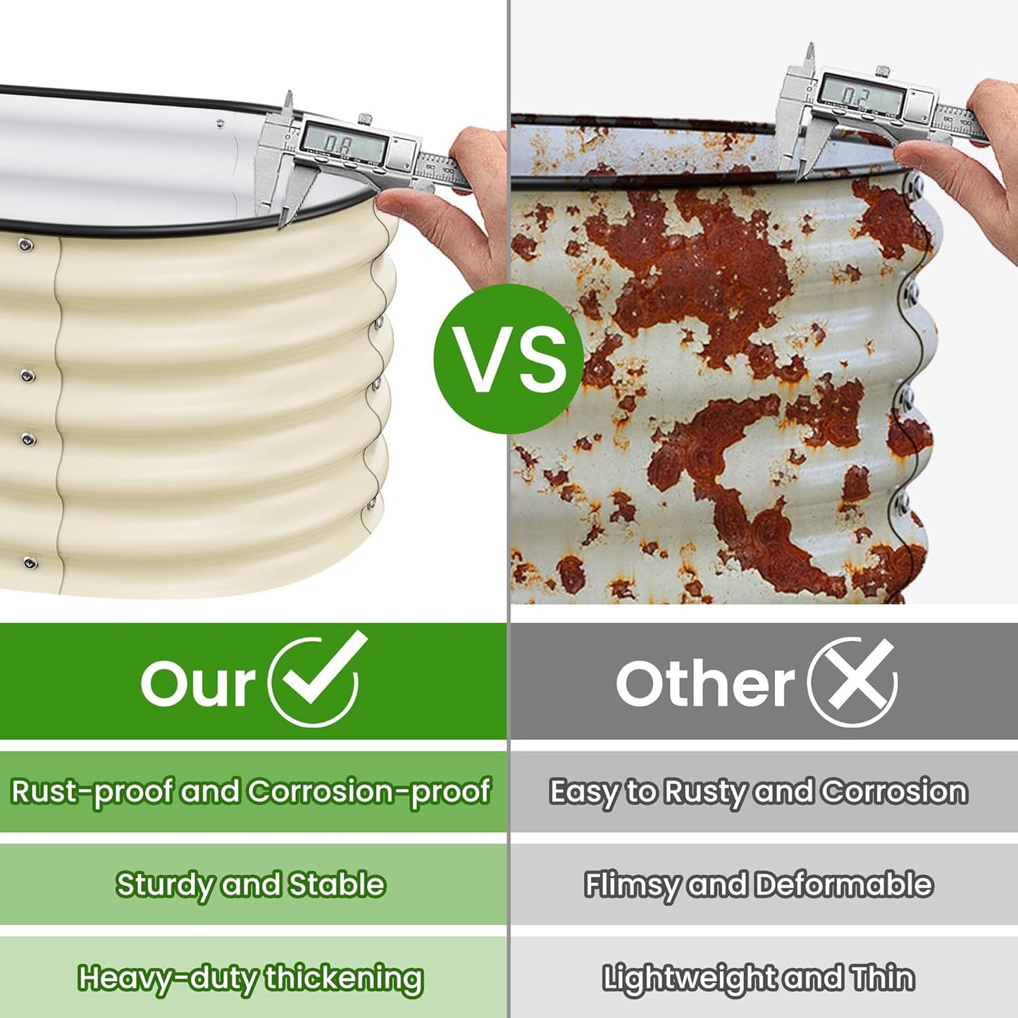 Raised Garden Bed 5x2x1.4 Ft Planter Box Outdoor with Rubber Edge Zinc-Aluminum-Magnesium Stainless Steel Durable Metal Garden Beds Kit for Vegetables, Flowers, Herbs and Succulents(Ivory)