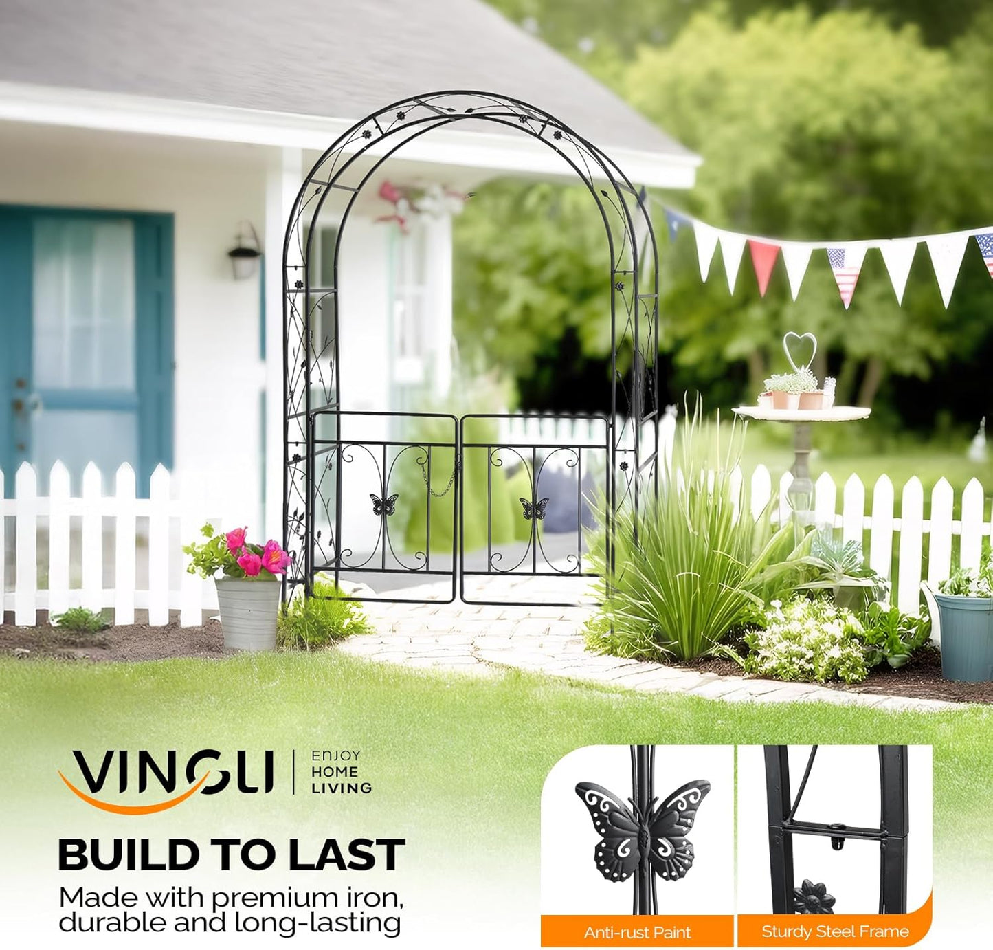 VINGLI Garden Arbor Arch, Wedding Arch Archway for Ceremony Party, Trellis for Plant Climbing, Christmas Decorations Pergola for Backyard, Lawn, Patio, Yard (Arbor with Gate)