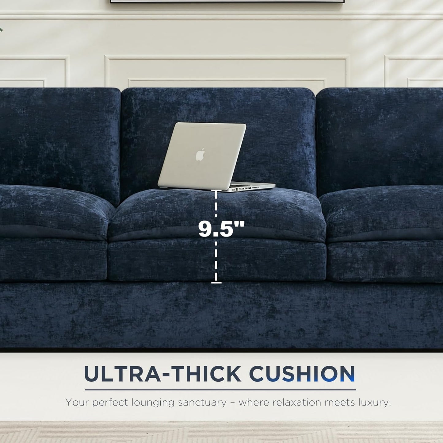 Tbfit Modern Couch Sofa, 89" Cloud Couch w/Pillows, Pocketed Spring Seat, Comfy 3-Seater Plush Foam Cushions, Chenille Fabric Removable Covers, Soft Upholstered Living Room Furniture Home Apartment