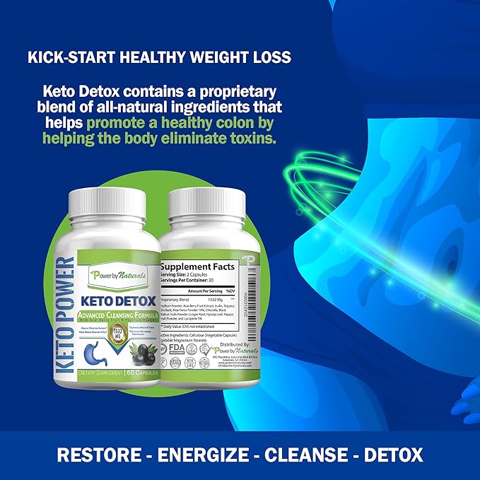Power By Naturals Keto Colon Cleanser & Detox - Rapid Weight Loss Pills, Gut Health, Relieves Bloating & Constipation, 60 Diet Pills