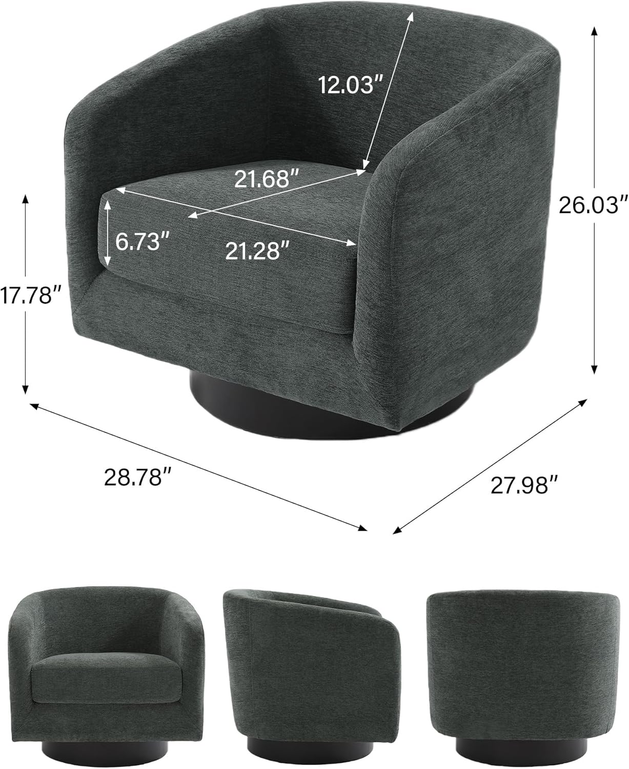 Swivel Barrel Accent Chair, Modern Round Chenille Fabric Arm Chair for Living Room, Bedroom, Comfy Club Reading Chairs for Adults(Chenille Fabric, Grey, Set of 4