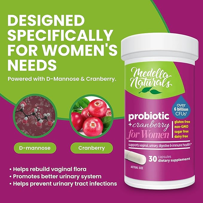 Women’s Probiotic + Prebiotic with Cranberry 6 Billion 4-Strain Prebiotic 30 Veggie