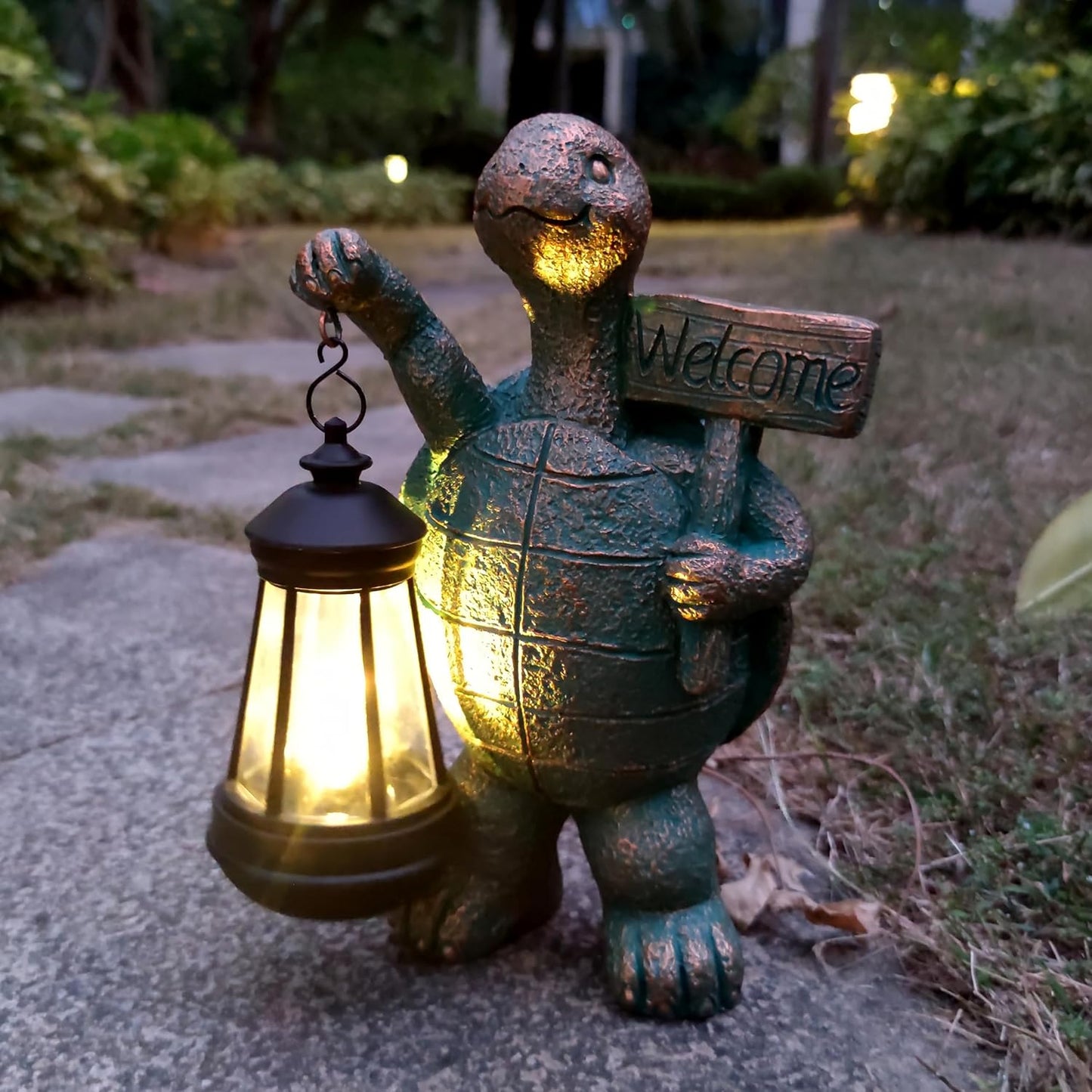 Turtle Garden Statue Outdoor Décor with Solar Lights Lantern,Turtle Solar Light Figurines Outside Decorations for Yard,Lawn,Patio, Balcony, Unique Housewarming Gifts