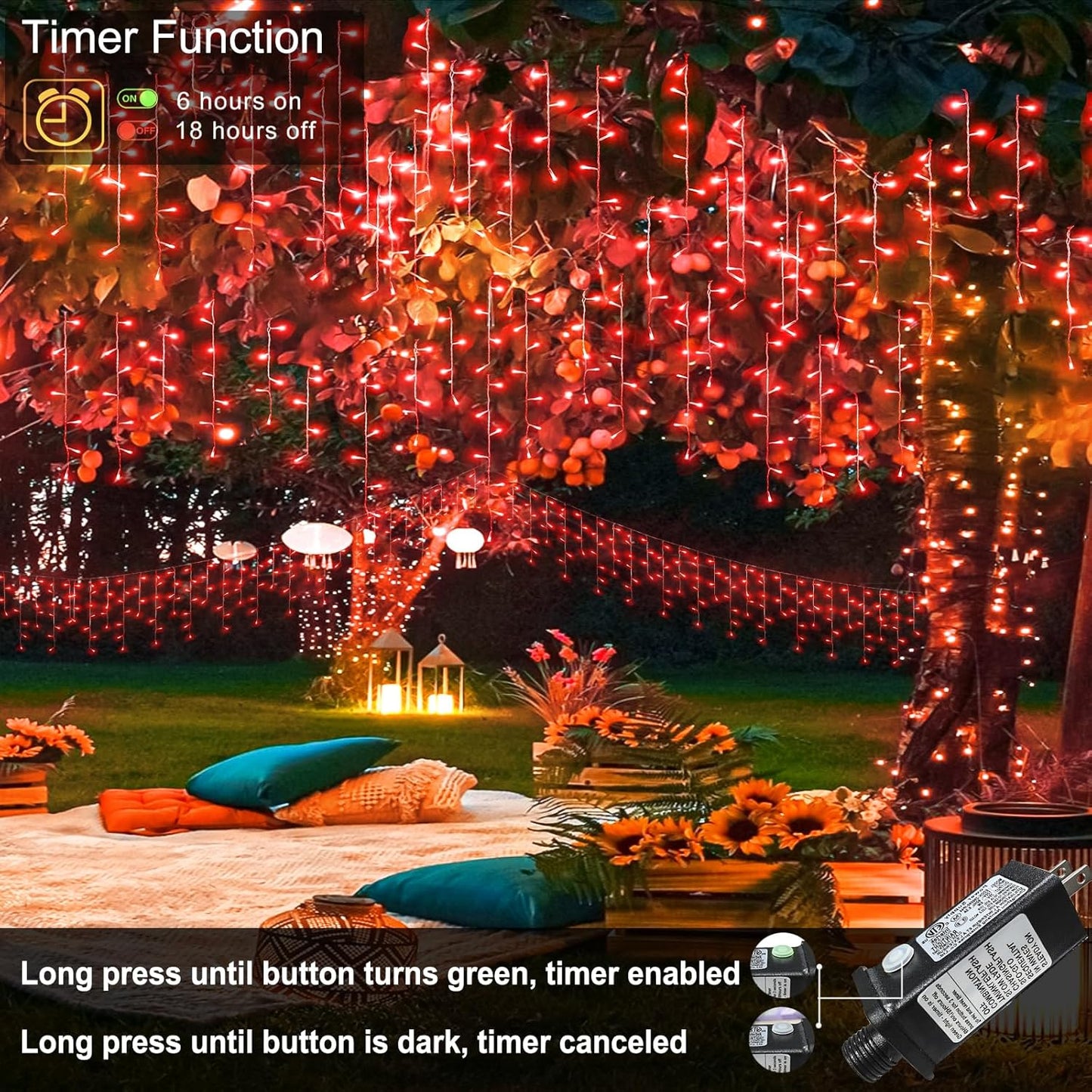 Red Christmas Lights Outdoor, 33ft 400 LED Icicle Lights for Outside Clear Wire Connectable Twinkle Light with 8 Modes Timer Plug in Waterproof for Window Party Wedding Holiday Decorations