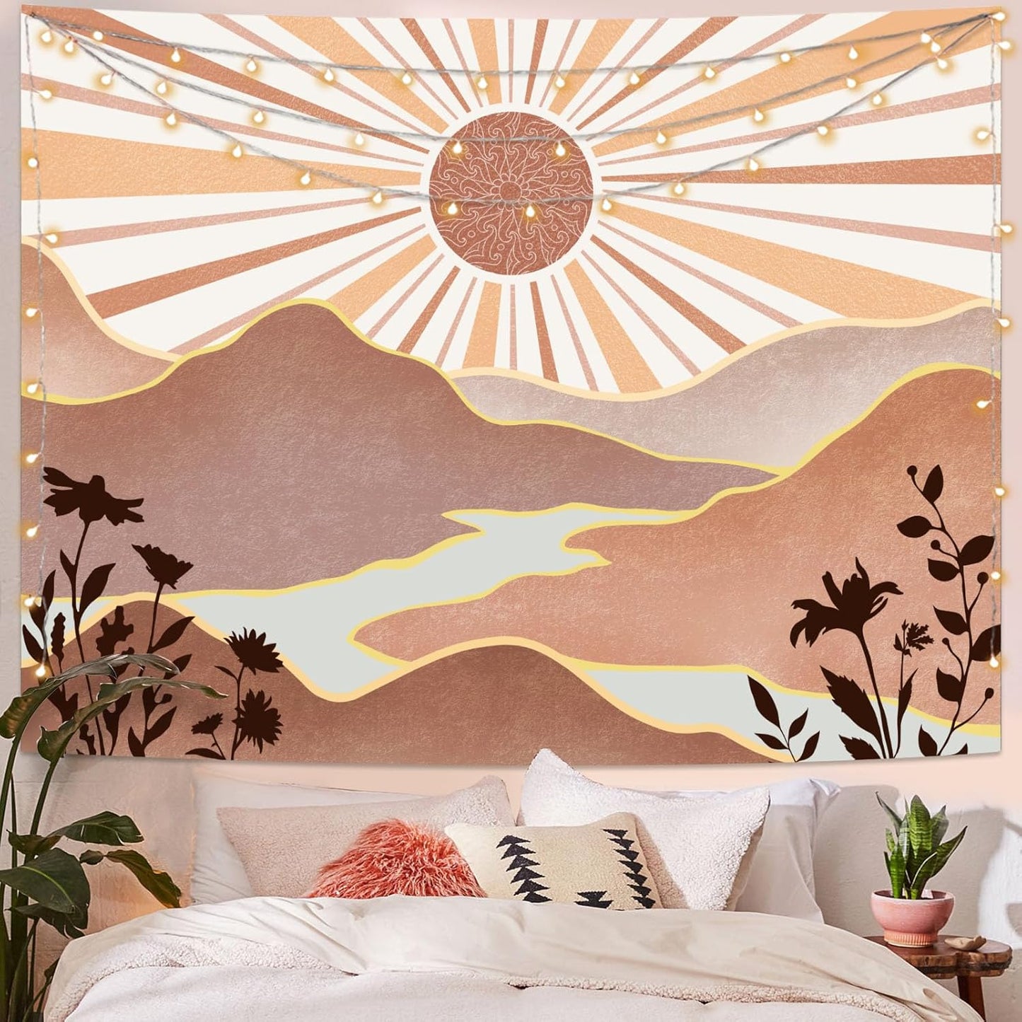 Lunerfex Boho Sun Tapestry Sunset Wall Tapestry, Mountain Tapestries for Bedroom 80s Tapestries Wall Hanging for Bedroom Living Room Decor Boho-1 70"x90"