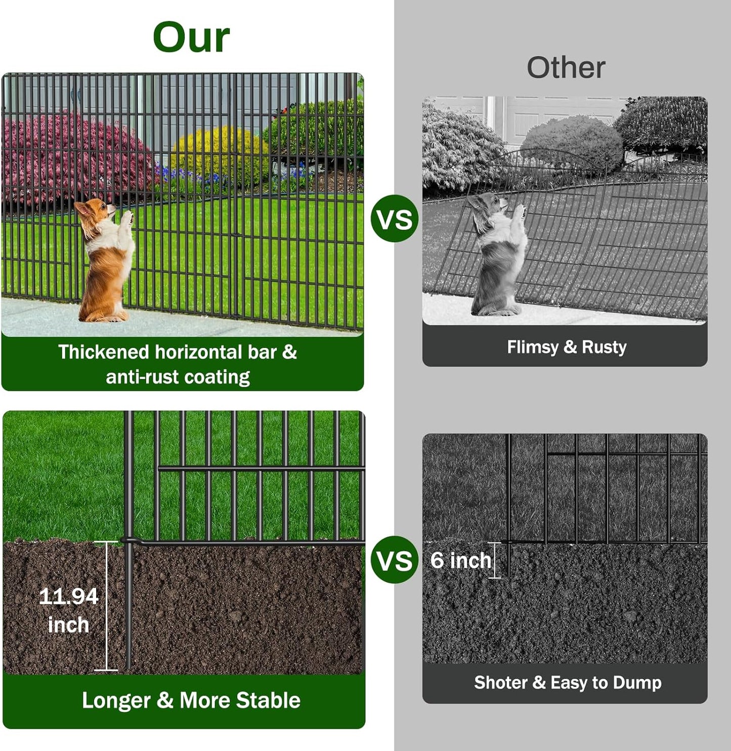 16 Panels Decorative Garden Fence - 48 in (H) x 41.6 ft (L) 16 Panels - Dog Fence Outdoor for Yard,Rustproof Metal Animal Barrier Ground Stakes Fencing for Garden, Patio, Flower Bed