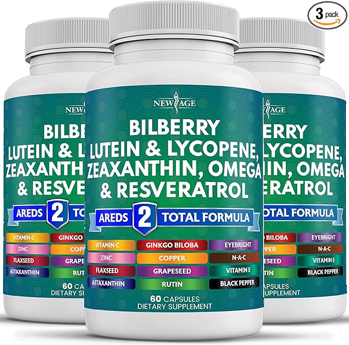 NEW AGE Eye Health Vitamins 6000mg Lutein 40mg Lycopene 40mg Resveratrol 3000mg Grape 6000mg Astaxanthin 180 Count