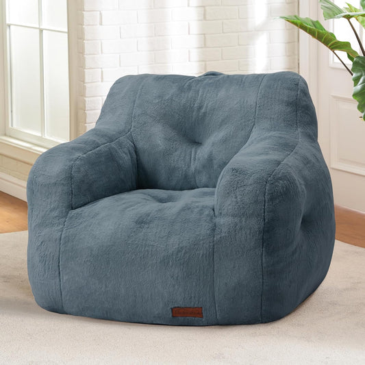 Hobestluk Bean Bag Chair for Adult Small Bean Bag Chairs with Arms Furry Beanbag Chair with Foam Filler Stuffed Bean Bag Sofa for Reading in Bedroom Living Room and Dorms (Blue Grey)