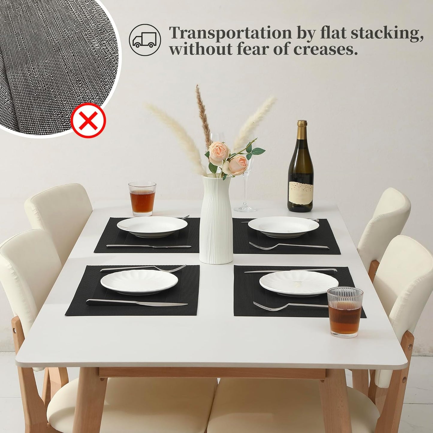 Leetaltree Black Frame Placemats Set of 6 - Heat Resistant Non-Slip Place mats for Dining Table, Washable Durable PVC Vinyl Woven Table Mats(Black Frame, 6)