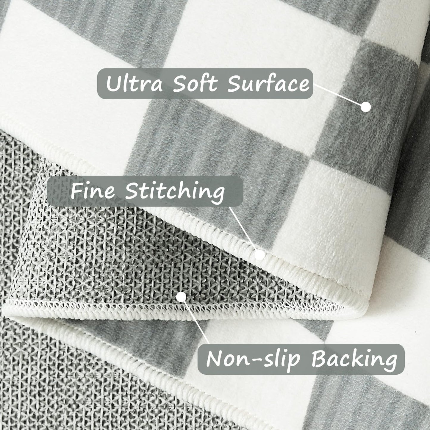 jinchan 8x10 Checkered Area Rugs for Kids Room - Machine Washable Soft Rug Modern Geometric Lattice Non-Slip Carpet for Nursery Playroom Classroom Living Room Bedroom Dining Room Home Office Grey