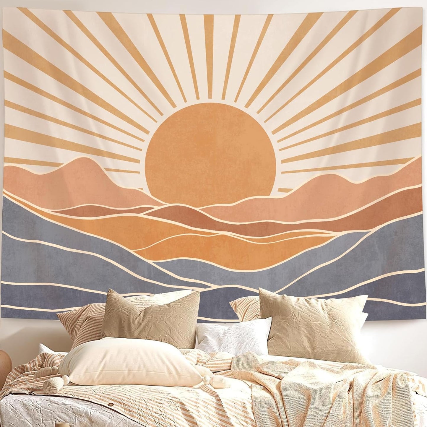 Lunerfex Boho Sun Tapestry Sunset Wall Tapestry, Mountain Tapestries for Bedroom 80s Tapestries Wall Hanging for Bedroom Living Room Decor Boho-3 70"x90"