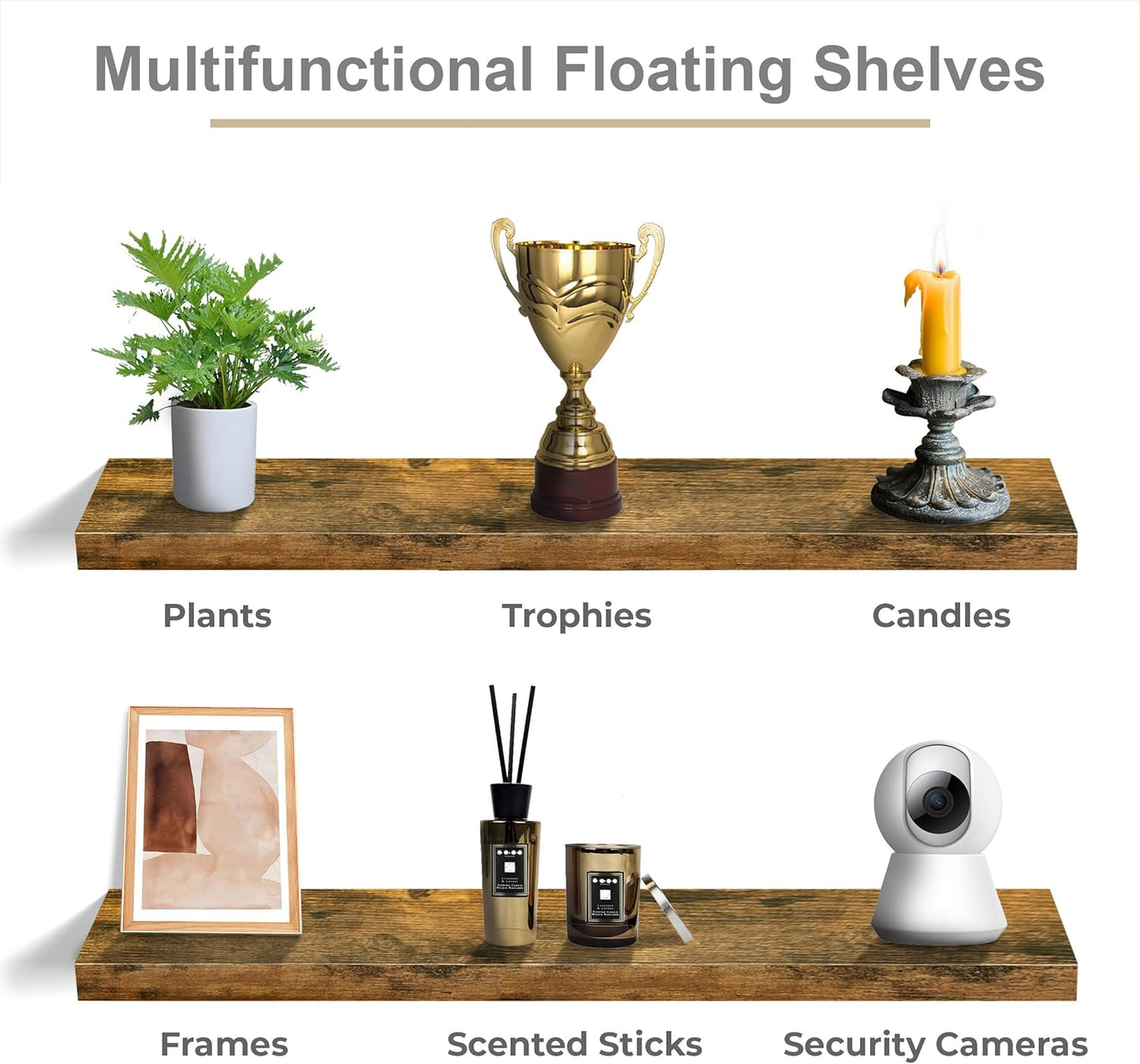 Sorbus Floating Shelves for Wall - 48 Inch Long Bathroom Shelves, Wall Decor for Bedroom, Kitchen, Living Room & Book Storage - Mounted Floating Shelf with Invisible Brackets (Rustic Brown, 2 Pack)