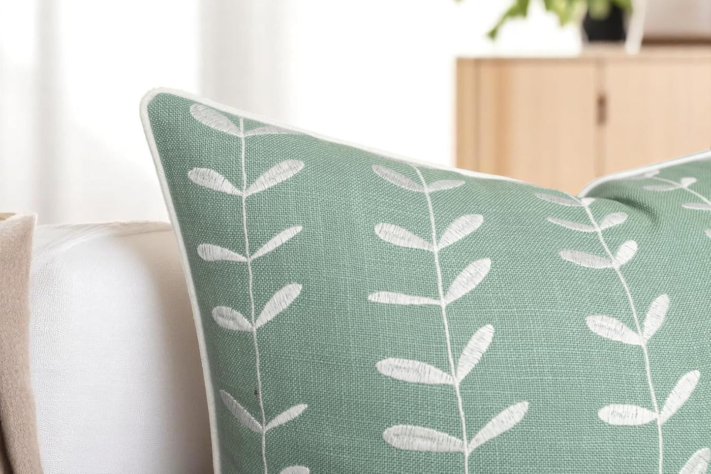 VAGMINE Embroidered Lollipop Cushion Cover - 20x20 Inches Square - 100% Cotton Light Teal Throw Pillow Case - Minimalist Chic Design - Luxury Home Accent for Sofa, Couch, Bed, Office