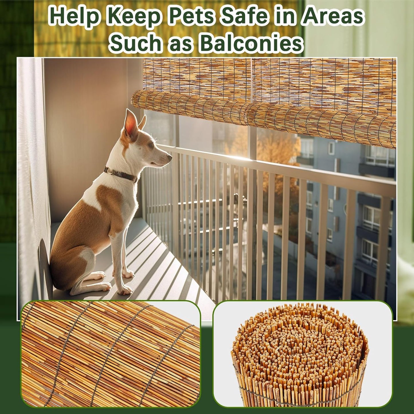 Barydat 1 Pcs 6 x 16.4 ft Bamboo Privacy Screen, Reed Fence Roller Patio Decorative Fences Reed Screen Curtain for Garden Backyard Patio Balconies