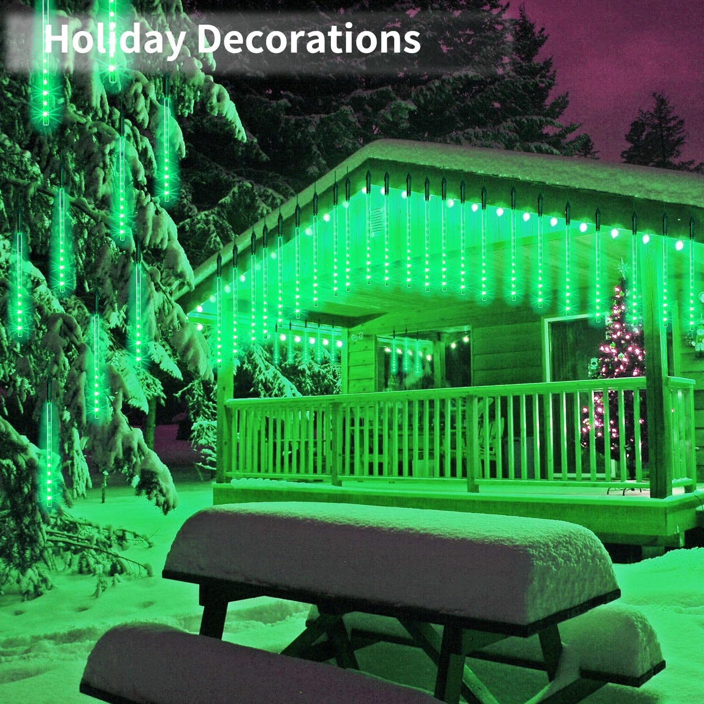 Christmas Meteor Shower Rain Lights, 10 Tube 12 Inch 240 LEDs Icicle Outdoor Raindrop for Xmas Halloween Wedding Party Tree Holiday Decoration, Green