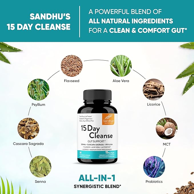 Sandhu's 15 Day Gut Cleanse Colon 30 Capsules Supplement,15 Days