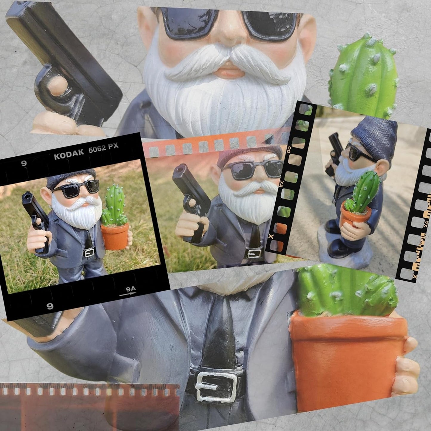 Gnome Decoration for Garden & Home - Professional Hitman Look Statue, Léon Inspired 8.7 Inch Resin Decor, Unique Outdoor Gift for Women/Men