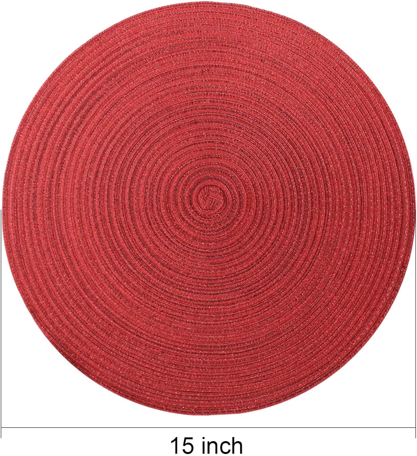 AHHFSMEI Round Braided Placemats Set of 6 Round Table Mats for Dining Tables Natural Woven Heat Resistant Place mats 15 Inch (Christmas red, 6)