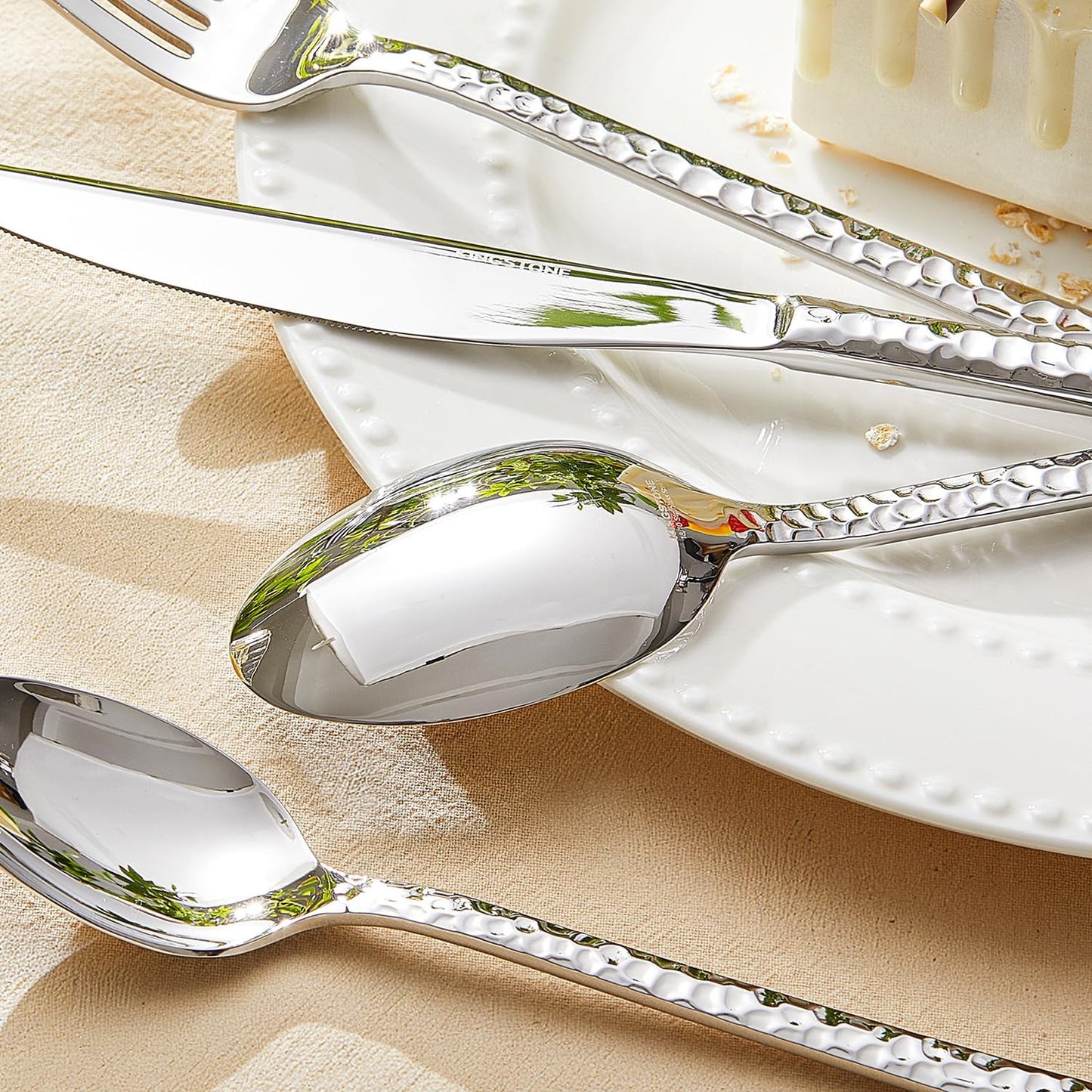 KINGSTONE 30 Piece Hammered Silverware Set, 18/10 Stainless Steel Flatware Set for 6, Cutlery Set for Home, Party, Wedding, Mirror Polished Dishwasher Safe