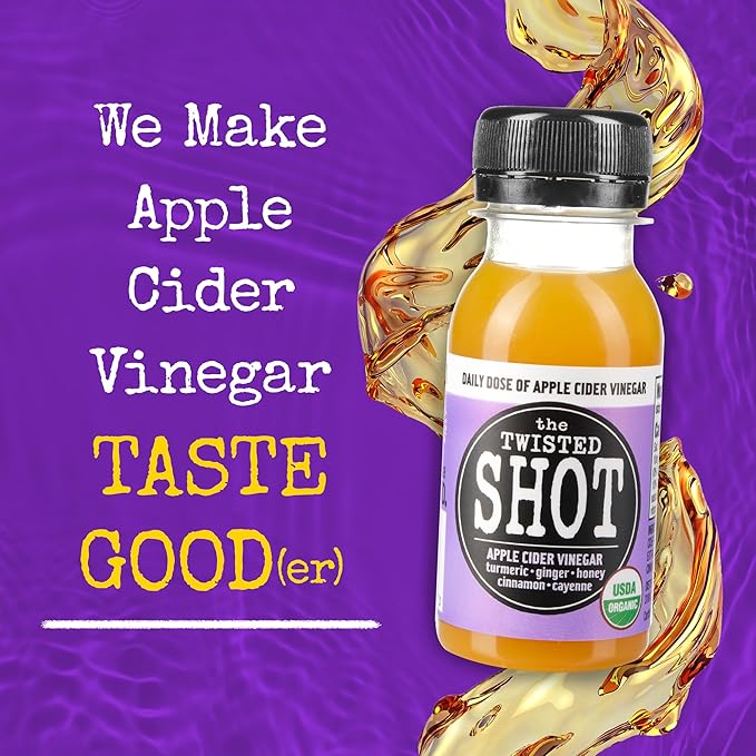 The Twisted Shot | Apple Cider Vinegar Wellness Shots with Honey, Cinnamon, Ginger and Turmeric | Digestion, Immunity and Gut Health Support | Ready to Drink Shots | 100% Organic | 6, 2 fl oz Shots