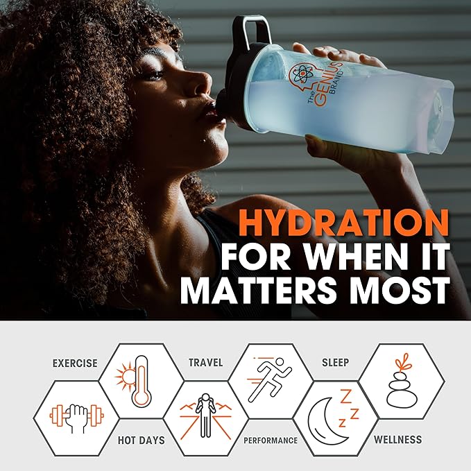 Genius Hydrate Powder Drink Mix Blue Raspberry 50 Servings - Natural Electrolyte Hydration Booster Endurance Supplement with Coconut Water Potassium Magnesium Zinc Sugar Free No Artificial Sweeteners