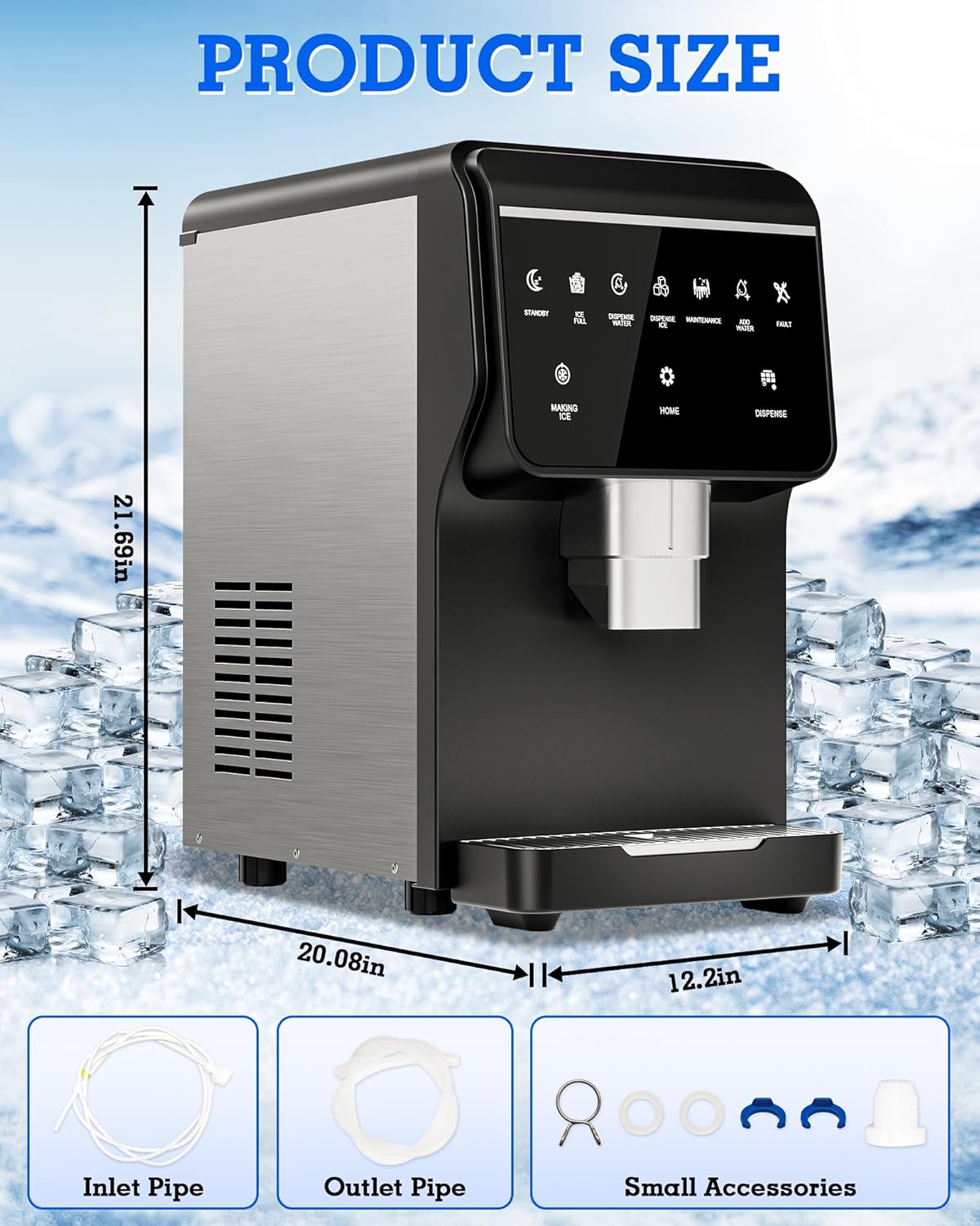 Nugget Ice Maker Machine 80LB/24H, Ice Makers Countertop 6 LB Ice Storage, Chewable Pellet, Ice Water, Self-Cleaning Function for Home/Office/Party/RV