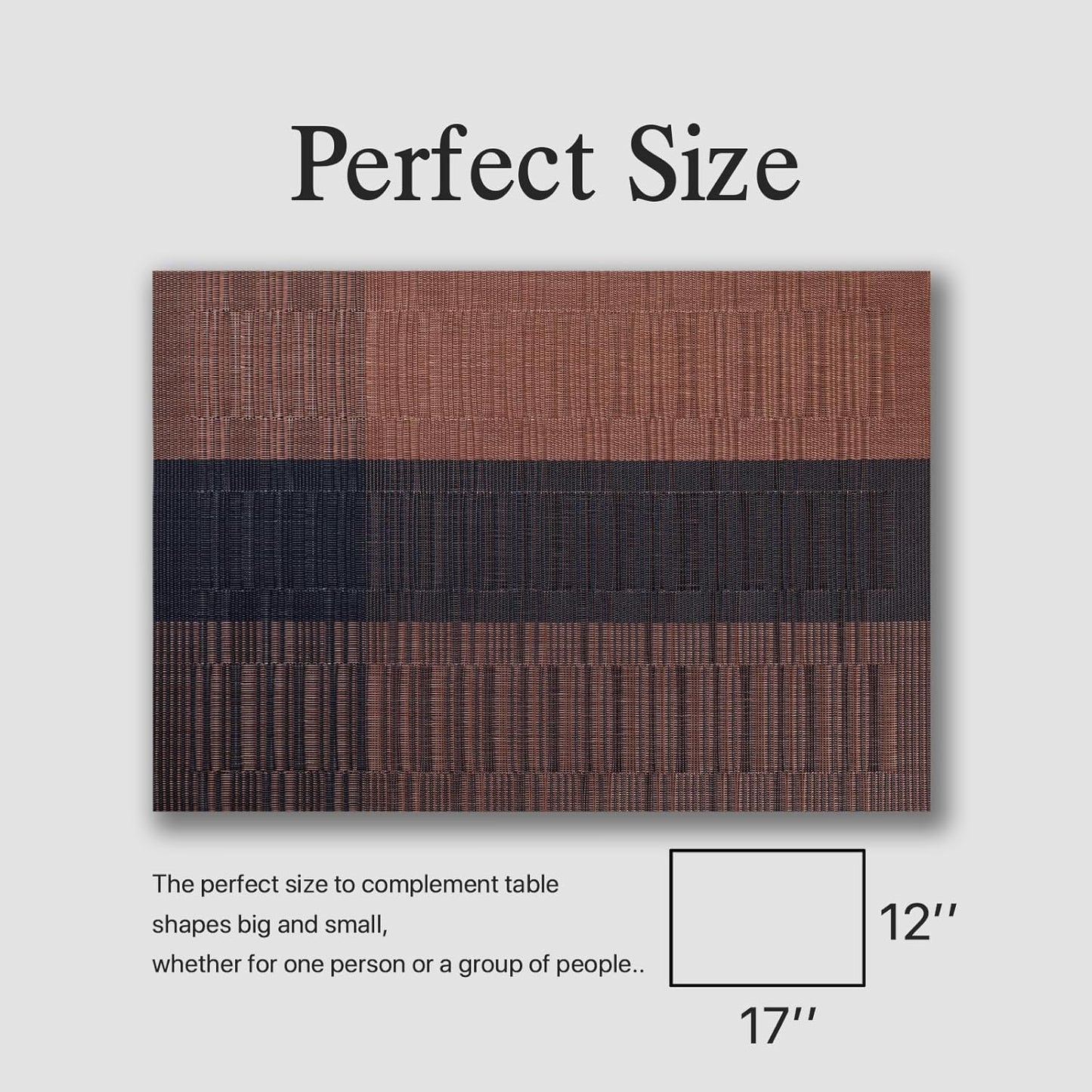 Placemats Set of 8 - Easy Clean Woven Vinyl Placemats for Dining Table, Indoor/Outdoor Place Mats, Washable PVC Table Mats (Ombre Brown Black)