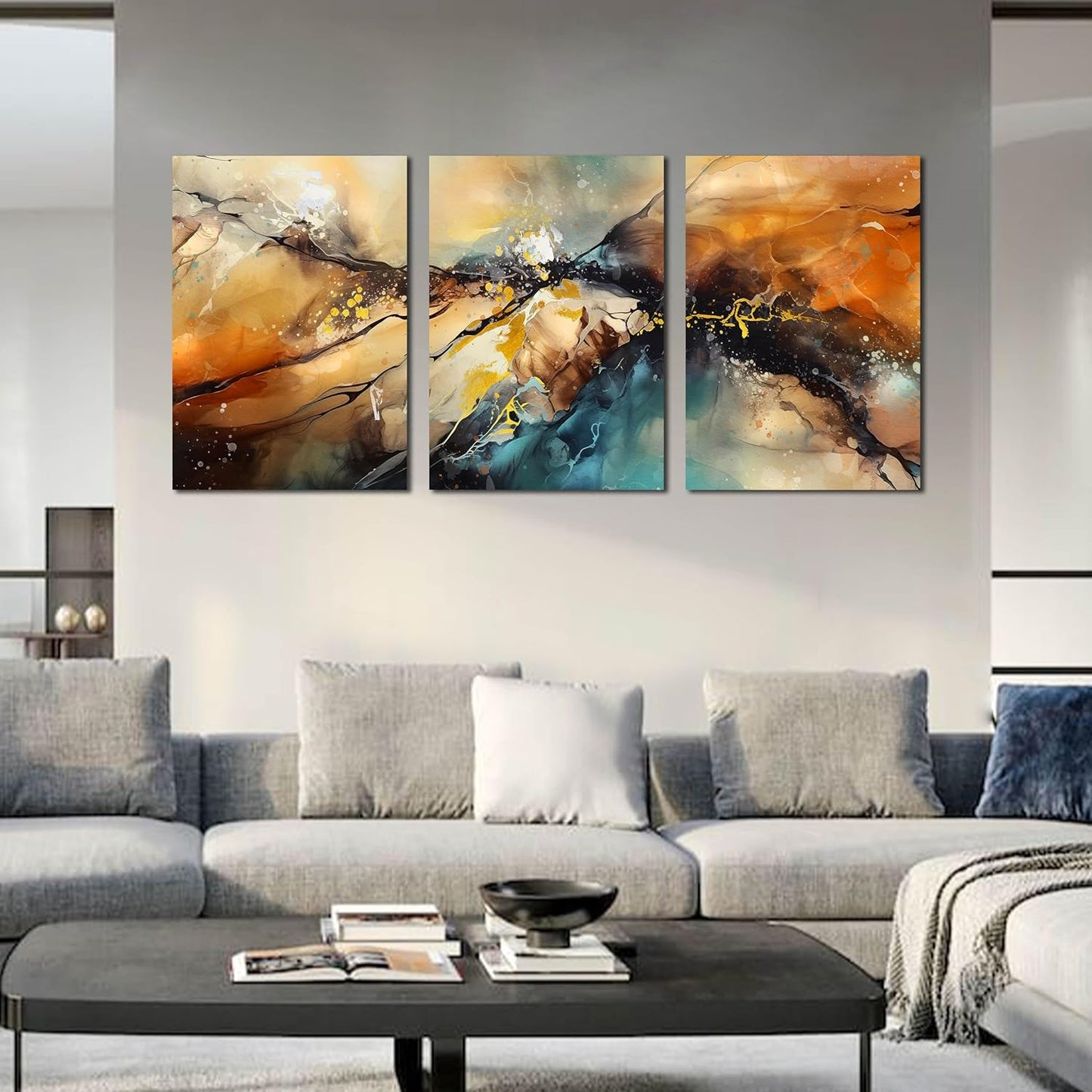 Abstract Living Room Pictures Wall Decor - Modern Bedroom Wall Decor Above Bed - Large 3 Piece Canvas Wall Art for Office Size 24" x 36"