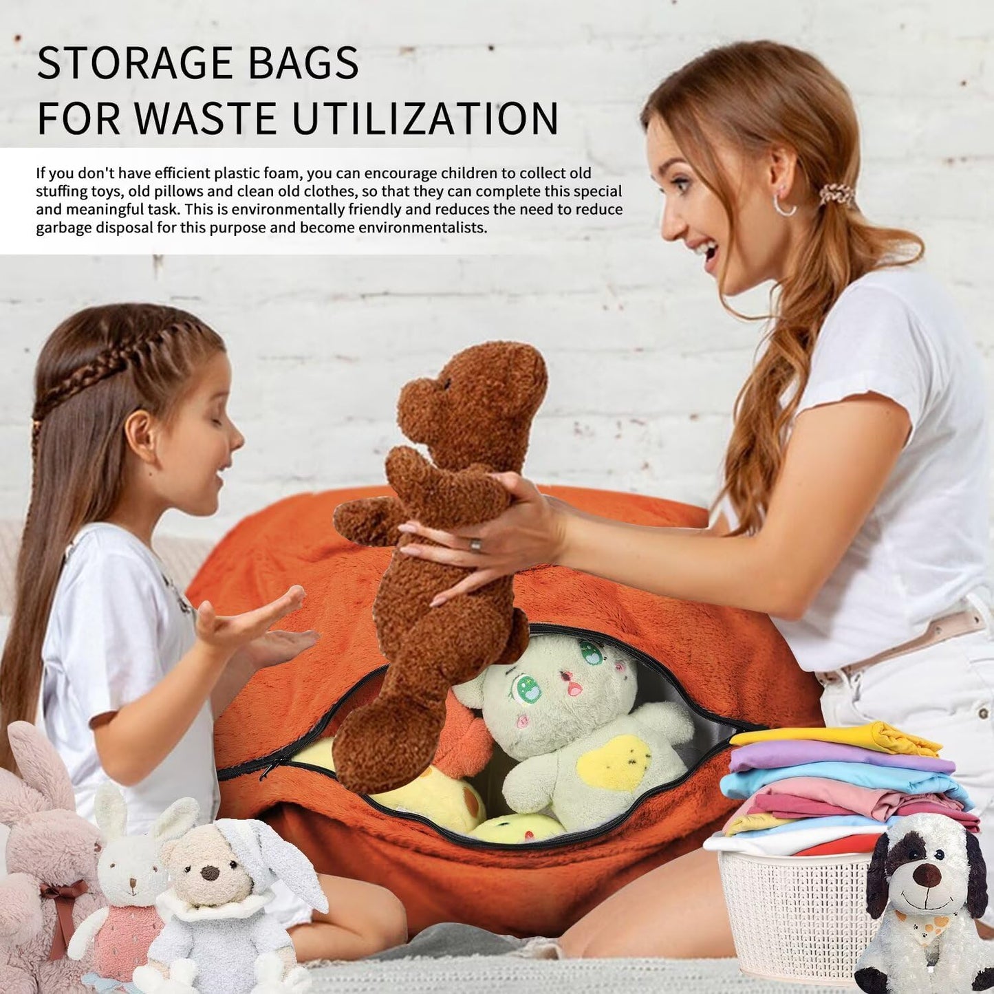 Bean Bag Chair for Adults 6FT,Soft Removable Cover for Teens/Girls Bedroom,Fluffy Giant Round Floor Beanbag Lounger Chairs (No Filler,Orange)