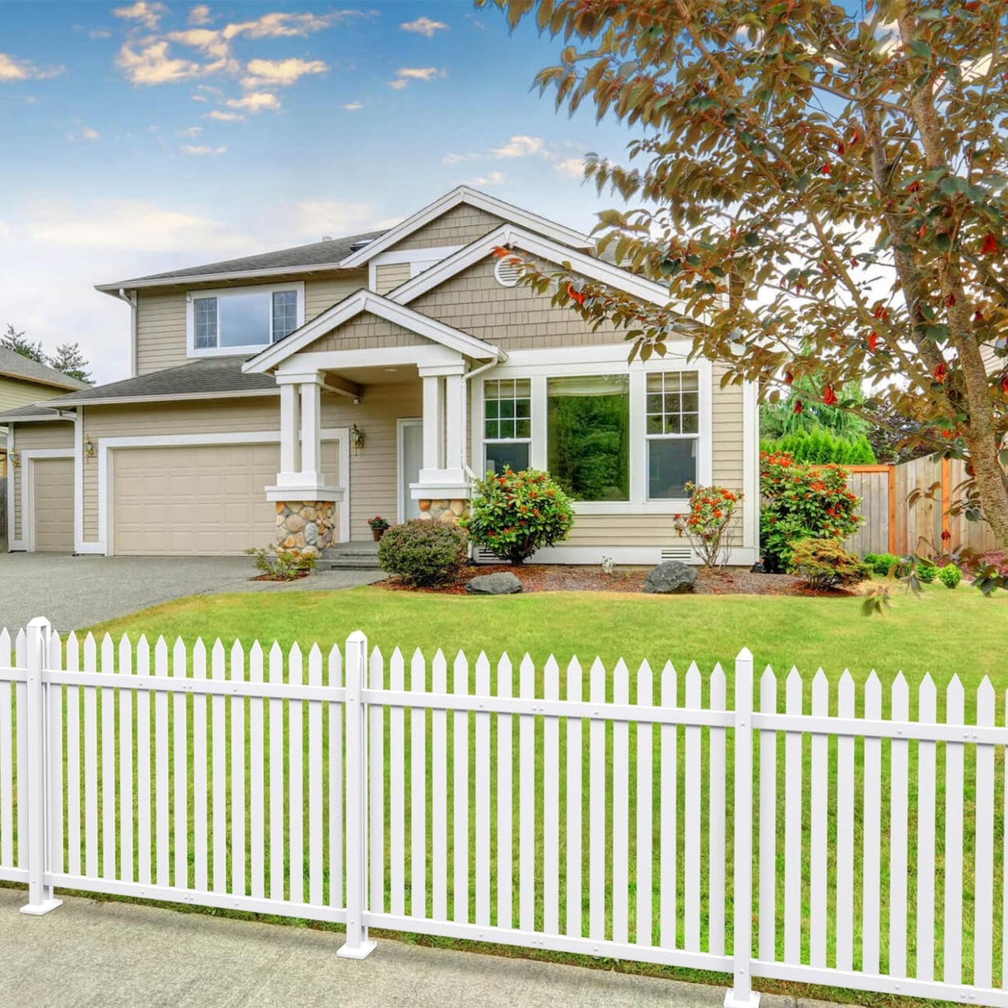 Patio Vinyl Picket Fence White Panels 30" H x 84" W PVC Garden Fences Plastic Decorative for Yard Porch Patio Deck Pool Air Conditioner Safety Dog Fencing (34 Pickets, Straight)