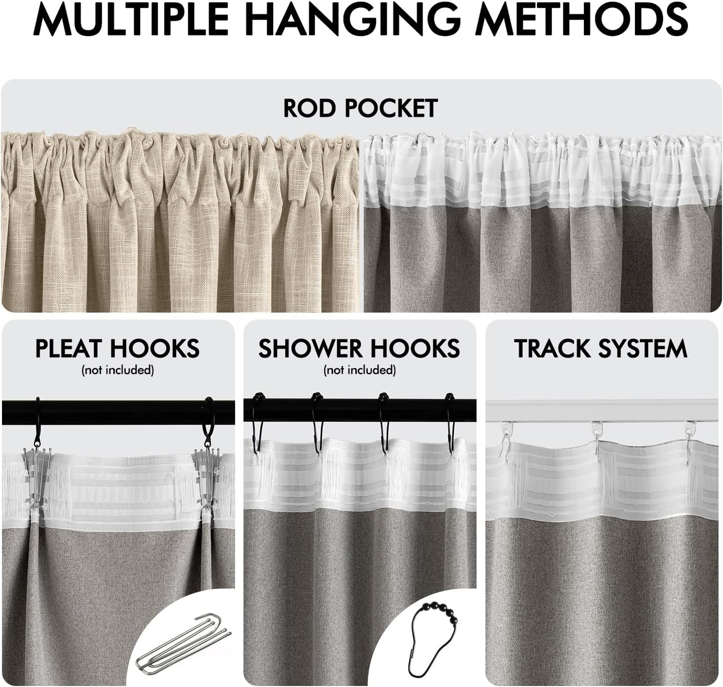 MIULEE Beige 100% Blackout Linen Curtains 92 Inch 2 Panels Set Double Sided No Coating Pleated Back Tab Black Out Long Thermal Insulated Pinch Pleat Bedroom Living Room Darkening Window Drapes