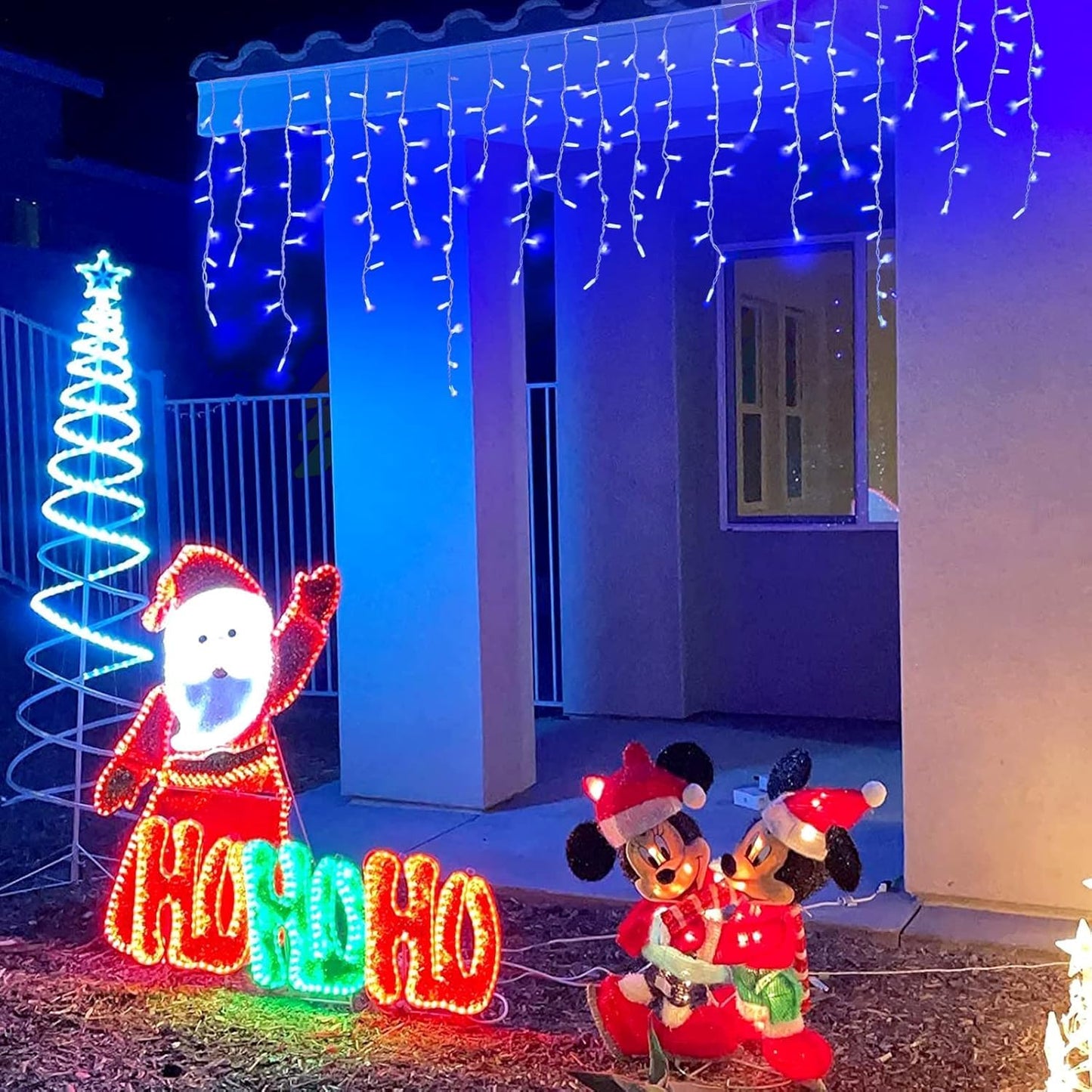 YEGUO 66ft 800 LED Blue Icicle Lights Outdoor Waterproof, 160 Drops Icicle String Light Connectable, 8 Modes Icicle Christmas Lights with Memory Timer